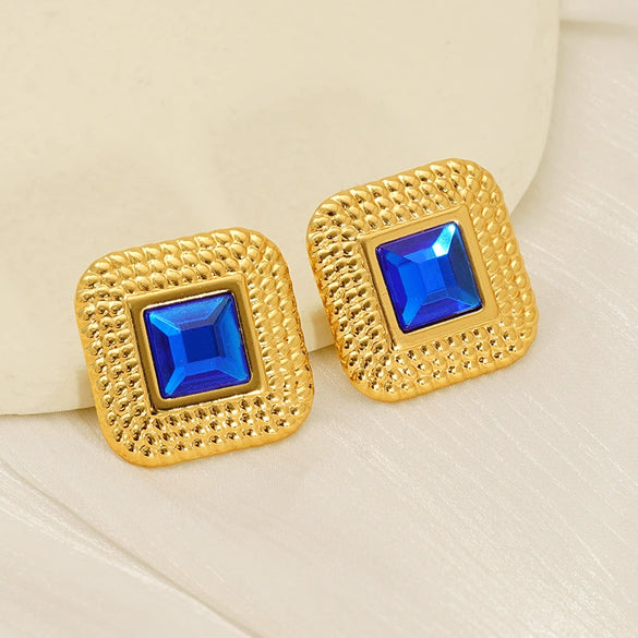 Wholesale Women's Acrylic Titanium Mesh Rhinestone Geometric Electroplated Square Gable Earrings