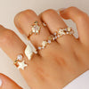 Wholesale Women's Adjustable Enamel Pearl Zircon Ring Set With Turtle Starfish And Shell Design Featuring Drip Glaze Process