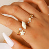 Wholesale Women's Adjustable Enamel Pearl Zircon Ring Set With Turtle Starfish And Shell Design Featuring Drip Glaze Process
