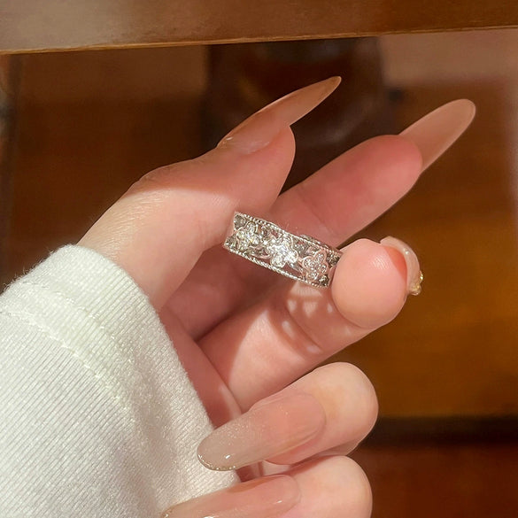 Wholesale Women's Adjustable Fashion Highend Electroplated Gold Inlaid With Zircon Copper Ring With Clover Heart Geometric Animal Zodiac Patterns