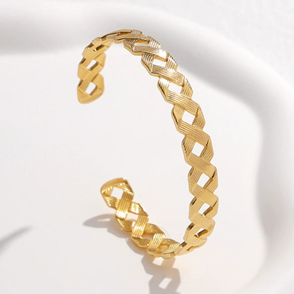 Wholesale Women's Adjustable Geometric Hollow C Shaped Titanium Steel And Stainless Steel Open Bracelet With Electroplating