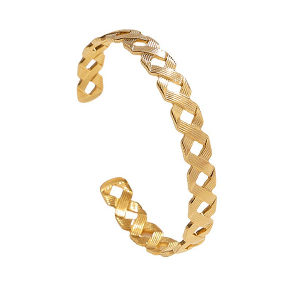 Wholesale Women's Adjustable Geometric Hollow C Shaped Titanium Steel And Stainless Steel Open Bracelet With Electroplating