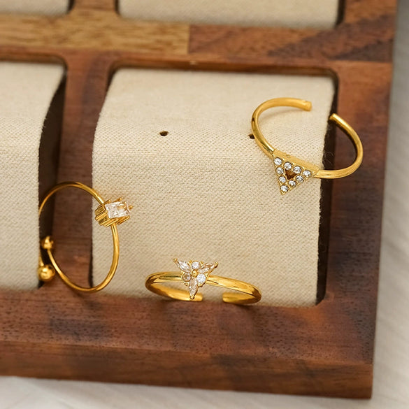 Wholesale Women's Adjustable Geometric Open Ring Stainless Steel Real Gold Plated Accessories