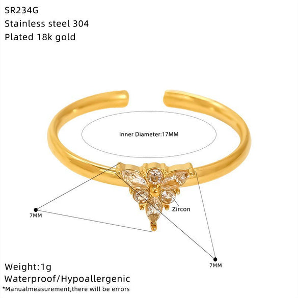 Wholesale Women's Adjustable Geometric Open Ring Stainless Steel Real Gold Plated Accessories