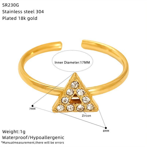 Wholesale Women's Adjustable Geometric Open Ring Stainless Steel Real Gold Plated Accessories