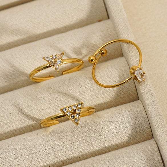 Wholesale Women's Adjustable Geometric Open Ring Stainless Steel Real Gold Plated Accessories