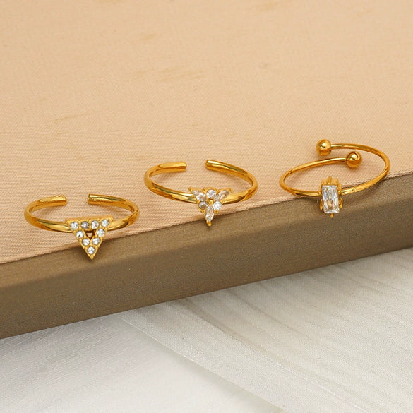 Wholesale Women's Adjustable Geometric Open Ring Stainless Steel Real Gold Plated Accessories