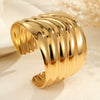Wholesale Women's Adjustable Geometric Stainless Steel And 18K Gold Electroplated Bracelet With Concaveconvex Design