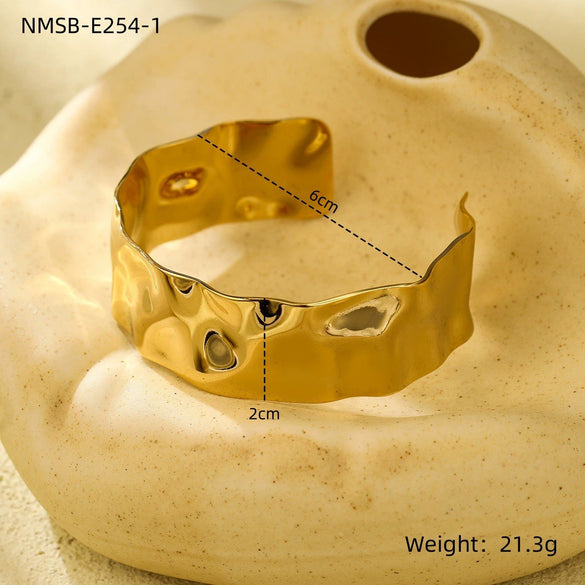 Wholesale Women's Adjustable Geometric Stainless Steel And 18K Gold Electroplated Bracelet With Concaveconvex Design