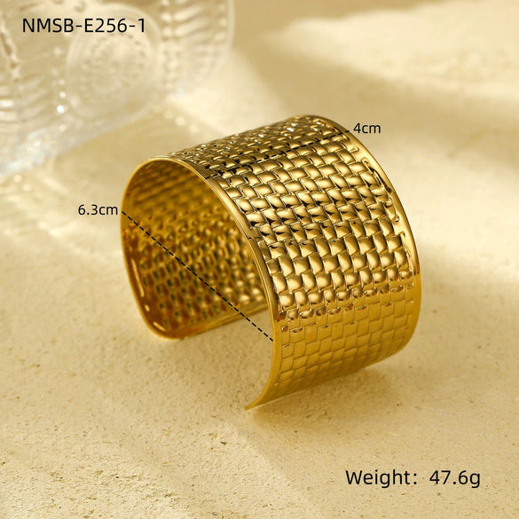 Wholesale Women's Adjustable Geometric Stainless Steel And 18K Gold Electroplated Bracelet With Concaveconvex Design