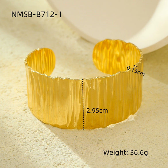Wholesale Women's Adjustable Geometric Stainless Steel And 18K Gold Electroplated Bracelet With Concaveconvex Design