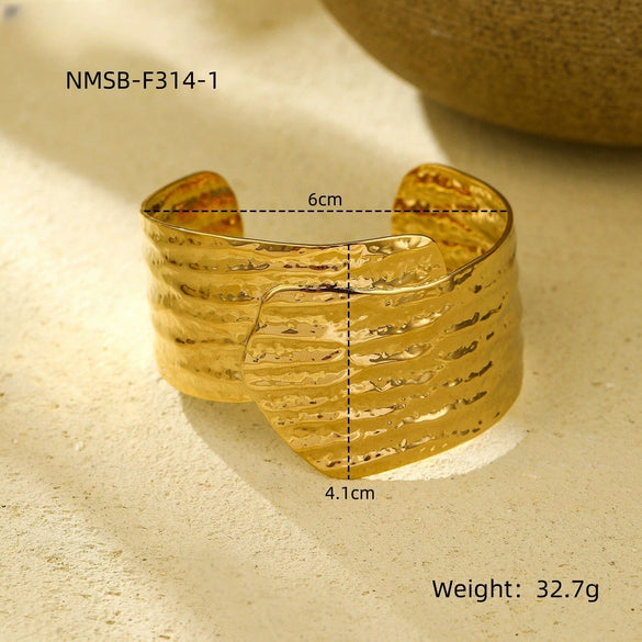 Wholesale Women's Adjustable Geometric Stainless Steel And 18K Gold Electroplated Bracelet With Concaveconvex Design