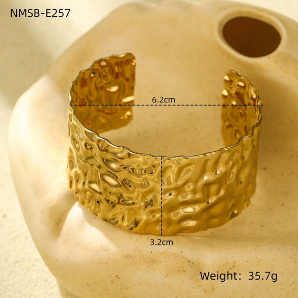Wholesale Women's Adjustable Geometric Stainless Steel And 18K Gold Electroplated Bracelet With Concaveconvex Design