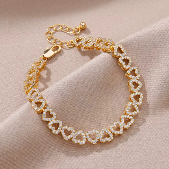 Wholesale Women's Adjustable Heart Shaped Copper Bracelet With Diamond Stitching And Light Luxury Style