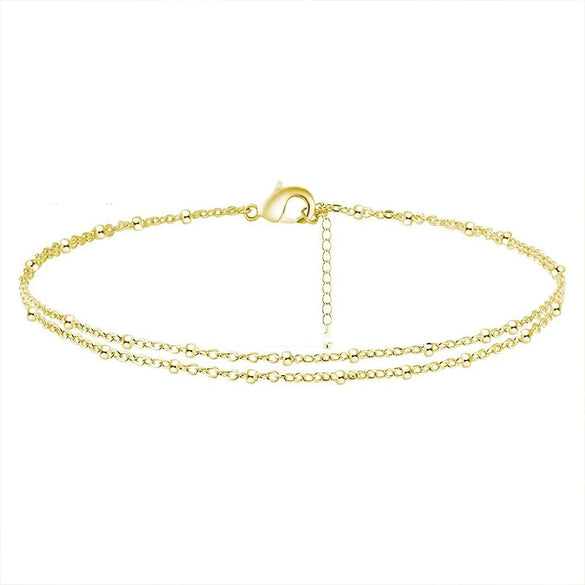 Wholesale Women's Adjustable Layered Ankle Chain Set Doublelayer Golden Square Dot Anklet Copper Material Geometric Pattern