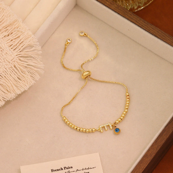 Wholesale Women's Adjustable Letter And Number Bracelet Fashion Jewelry Made Of Environmentally Friendly Copper With Real Gold Plating