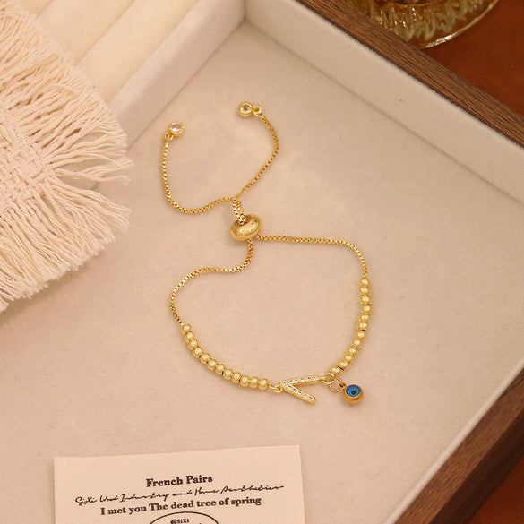 Wholesale Women's Adjustable Letter And Number Bracelet Fashion Jewelry Made Of Environmentally Friendly Copper With Real Gold Plating