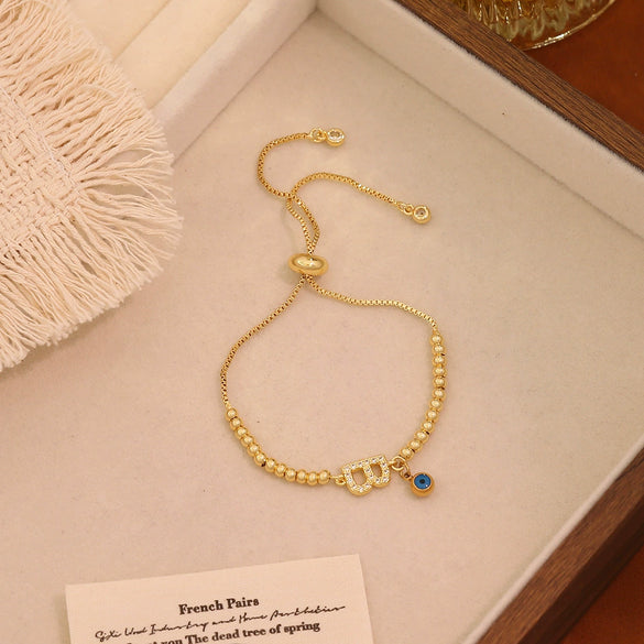 Wholesale Women's Adjustable Letter And Number Bracelet Fashion Jewelry Made Of Environmentally Friendly Copper With Real Gold Plating