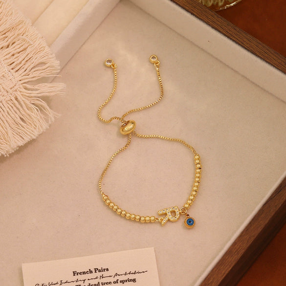 Wholesale Women's Adjustable Letter And Number Bracelet Fashion Jewelry Made Of Environmentally Friendly Copper With Real Gold Plating