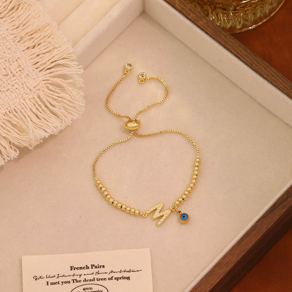 Wholesale Women's Adjustable Letter And Number Bracelet Fashion Jewelry Made Of Environmentally Friendly Copper With Real Gold Plating