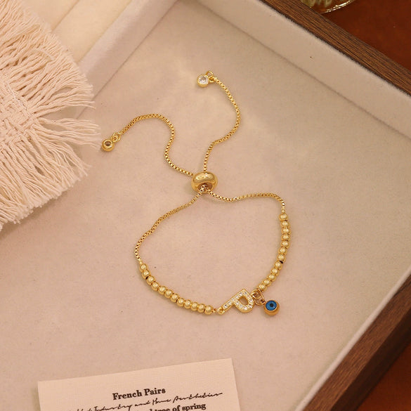 Wholesale Women's Adjustable Letter And Number Bracelet Fashion Jewelry Made Of Environmentally Friendly Copper With Real Gold Plating