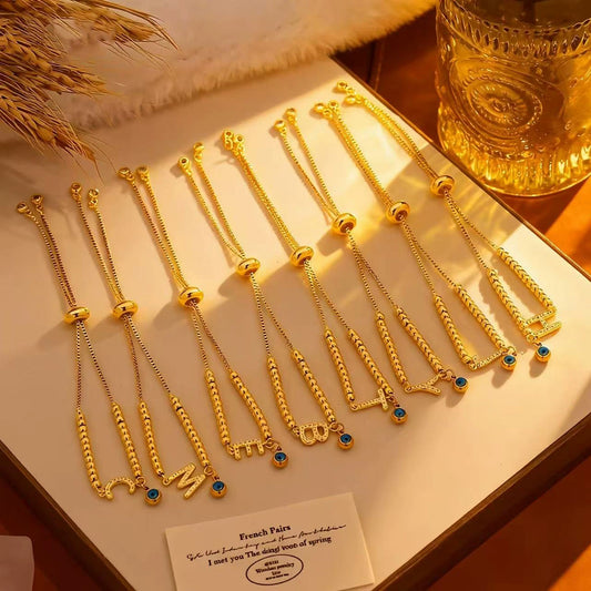 Wholesale Women's Adjustable Letter And Number Bracelet Fashion Jewelry Made Of Environmentally Friendly Copper With Real Gold Plating