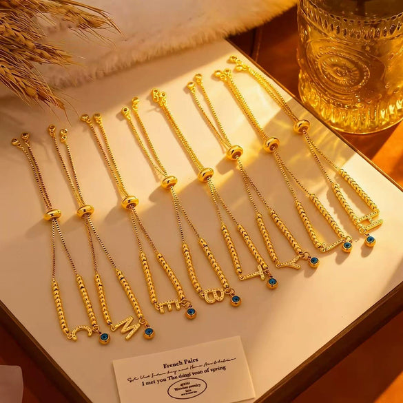 Wholesale Women's Adjustable Letter And Number Bracelet Fashion Jewelry Made Of Environmentally Friendly Copper With Real Gold Plating