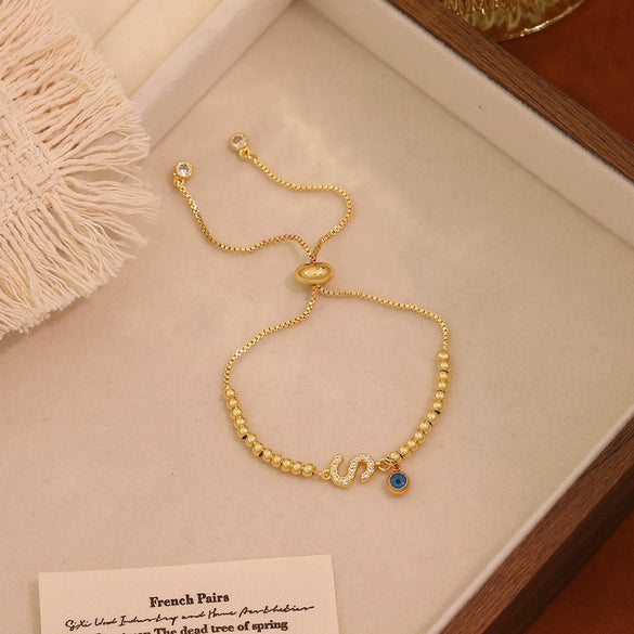 Wholesale Women's Adjustable Letter And Number Bracelet Fashion Jewelry Made Of Environmentally Friendly Copper With Real Gold Plating