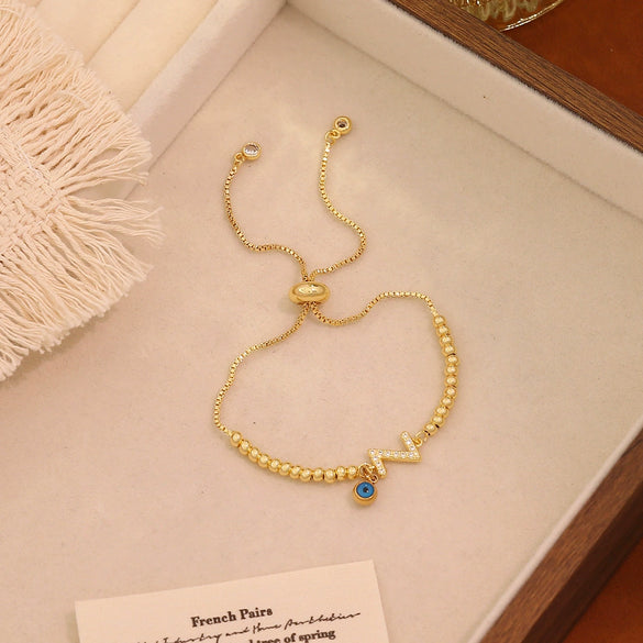 Wholesale Women's Adjustable Letter And Number Bracelet Fashion Jewelry Made Of Environmentally Friendly Copper With Real Gold Plating