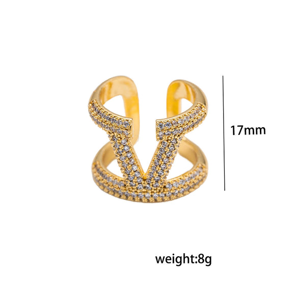 Wholesale Women's Adjustable Letter V Accessory With Real Gold Plated Copper And Microinlaid Zircon In Modern Minimalist Style