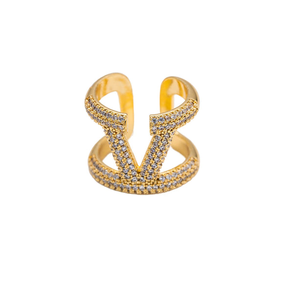 Wholesale Women's Adjustable Letter V Accessory With Real Gold Plated Copper And Microinlaid Zircon In Modern Minimalist Style