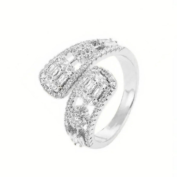 Wholesale Women's Adjustable Open Copper Ring With Microinlaid Zircon And Geometric Design Chic Style
