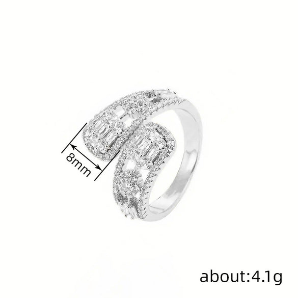 Wholesale Women's Adjustable Open Copper Ring With Microinlaid Zircon And Geometric Design Chic Style