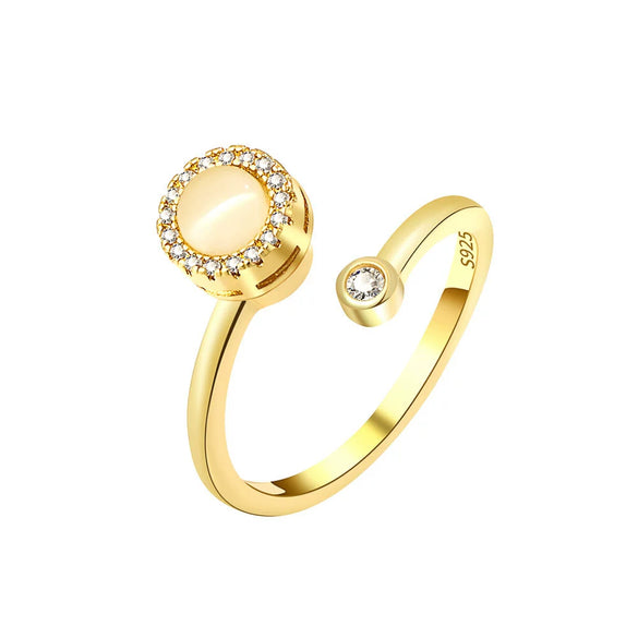 Wholesale Women's Adjustable Opening Cat's Eye Stone Rotating Ring Copper Minimalist Geometric Electroplated