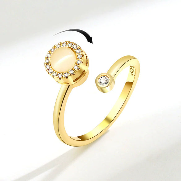 Wholesale Women's Adjustable Opening Cat's Eye Stone Rotating Ring Copper Minimalist Geometric Electroplated