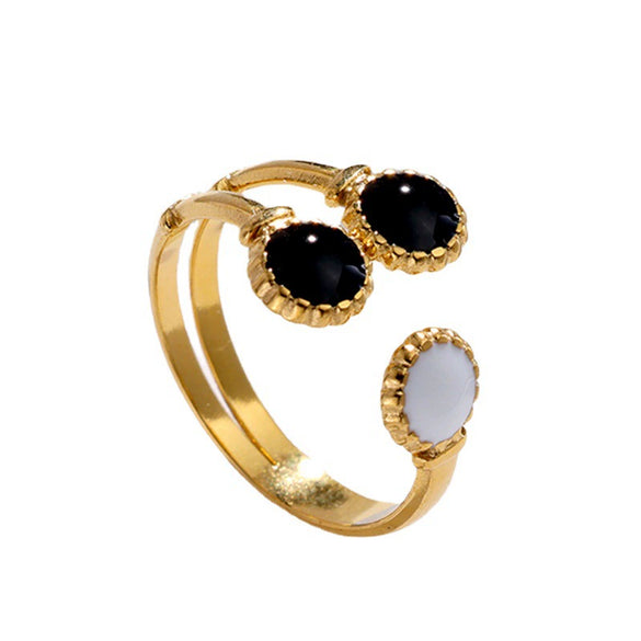 Wholesale Women's Adjustable Opening Ring In French Retro Style With Oil Drop Made Of Stainless Steel And Geometric Pattern Electroplated
