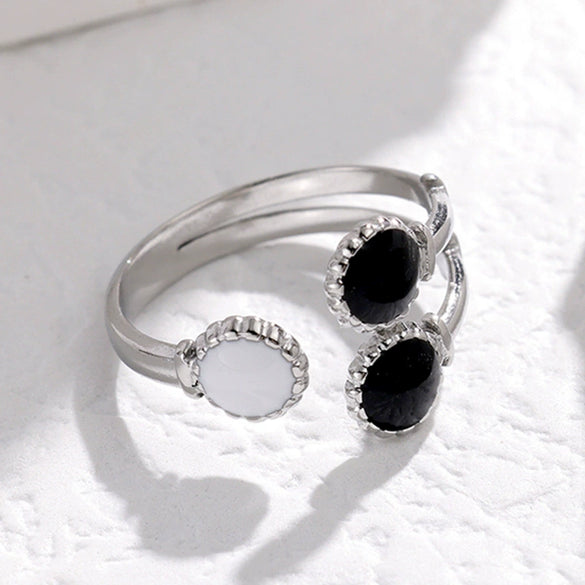 Wholesale Women's Adjustable Opening Ring In French Retro Style With Oil Drop Made Of Stainless Steel And Geometric Pattern Electroplated
