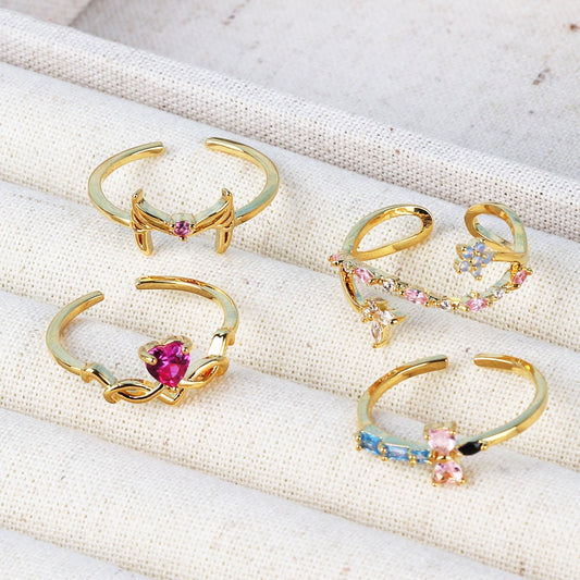 Wholesale Women's Adjustable Ring Copper Geometric Zircon Flower Bow Style