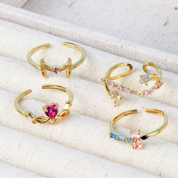 Wholesale Women's Adjustable Ring Copper Geometric Zircon Flower Bow Style