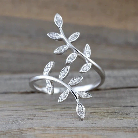 Wholesale Women's Adjustable Ring Copper Leaf Geometric Zirconia Niche Design