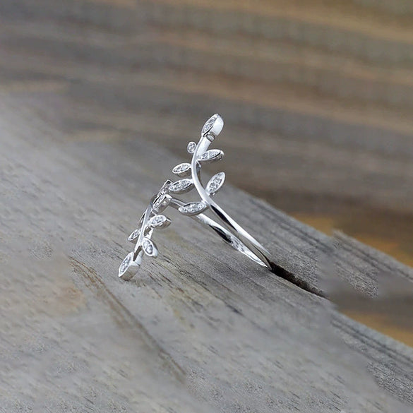 Wholesale Women's Adjustable Ring Copper Leaf Geometric Zirconia Niche Design