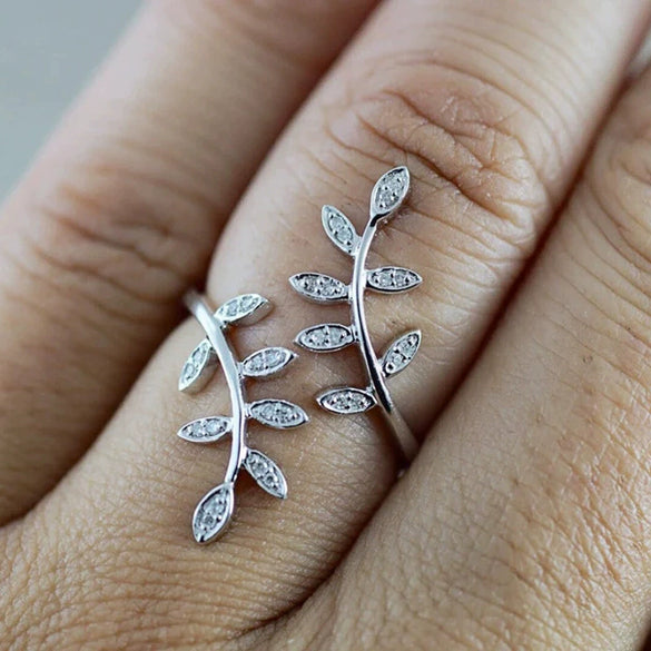Wholesale Women's Adjustable Ring Copper Leaf Geometric Zirconia Niche Design