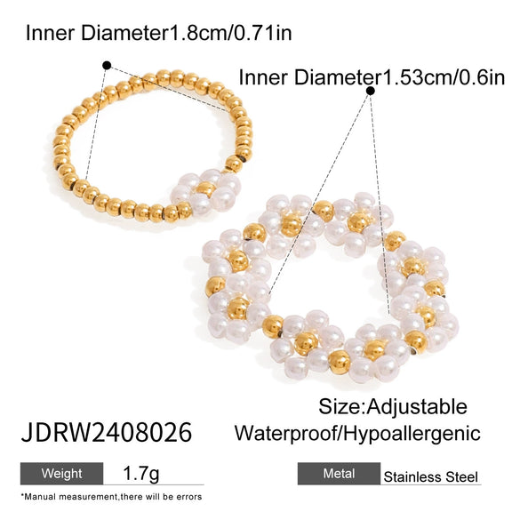 Wholesale Women's Adjustable Ring Stainless Steel Pearl Flower Geometric Style Electroplating