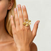 Wholesale Women's Adjustable Stainless Steel Flowershaped Polished Plated Gold Ring Accessories