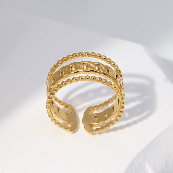Wholesale Women's Adjustable Stainless Steel Ring With Geometric Pattern And Electroplating Process