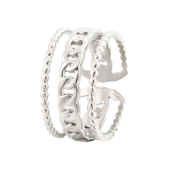 Wholesale Women's Adjustable Stainless Steel Ring With Geometric Pattern And Electroplating Process