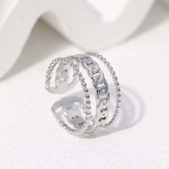 Wholesale Women's Adjustable Stainless Steel Ring With Geometric Pattern And Electroplating Process