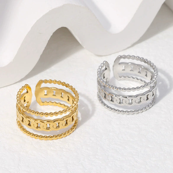 Wholesale Women's Adjustable Stainless Steel Ring With Geometric Pattern And Electroplating Process