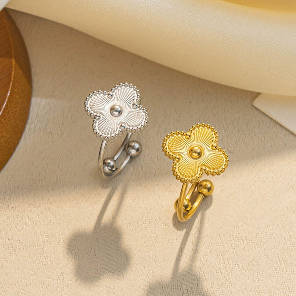Wholesale Women's Adjustable Titanium Steel Fourleaf Clover Ring With Electroplating Process