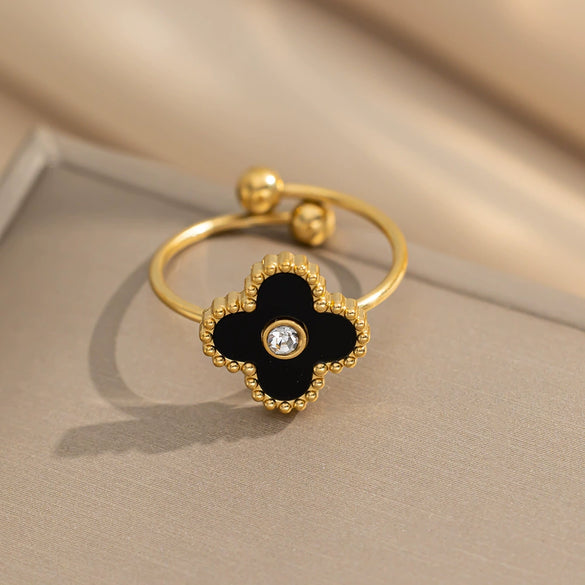 Wholesale Women's Adjustable Titanium Steel Fourleaf Clover Ring With Electroplating Process